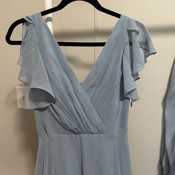 David’s Bridal Dusty Blue DayDream Dress with Flutter Sleeve Full Skirt size 0 - Picture 3 of 14